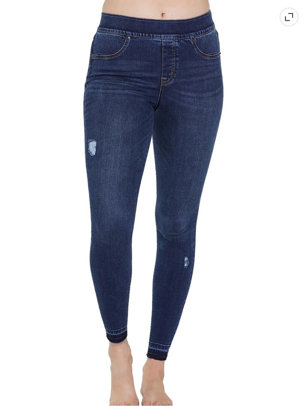 Spanx Jeanish Dark Blue Pull-On Ankle Jeggings with Distressed Detail L or 8